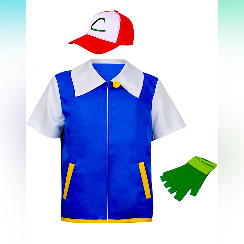 Pokemon Anime ash ketchum Costume Adult Kids Hoodie Cosplay
Jacket Gloves Hat